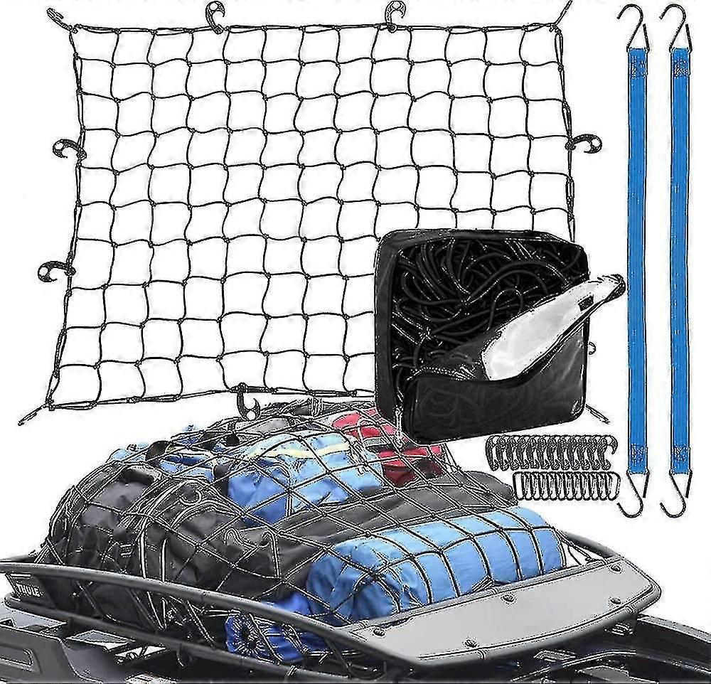 Cargo Bungee Net 3 X 4ft Max Stretches To 6 X 8ft - 24 Pcs Universal Hooks & 2 Cargo Cord, Storage Bag - 4 X 4 Inches Mesh - 36 X 48 Inches Oversized
