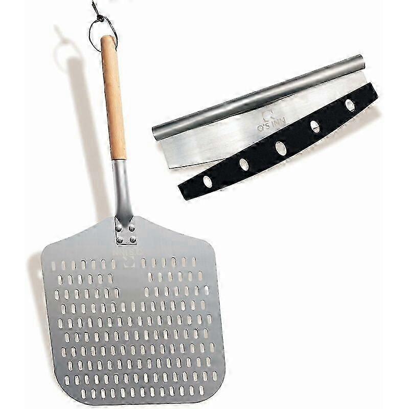 Perforated Pizza Skin, Professional 12 x 14 Car Peeled Alumina Anodized Blade with Removable Wooden Handle for Homemade Pizza Edition