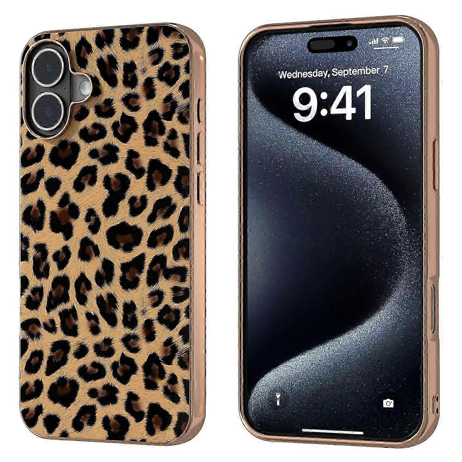 For iPhone 16 Case Electroplating Leopard Pattern PU+TPU Phone Cover