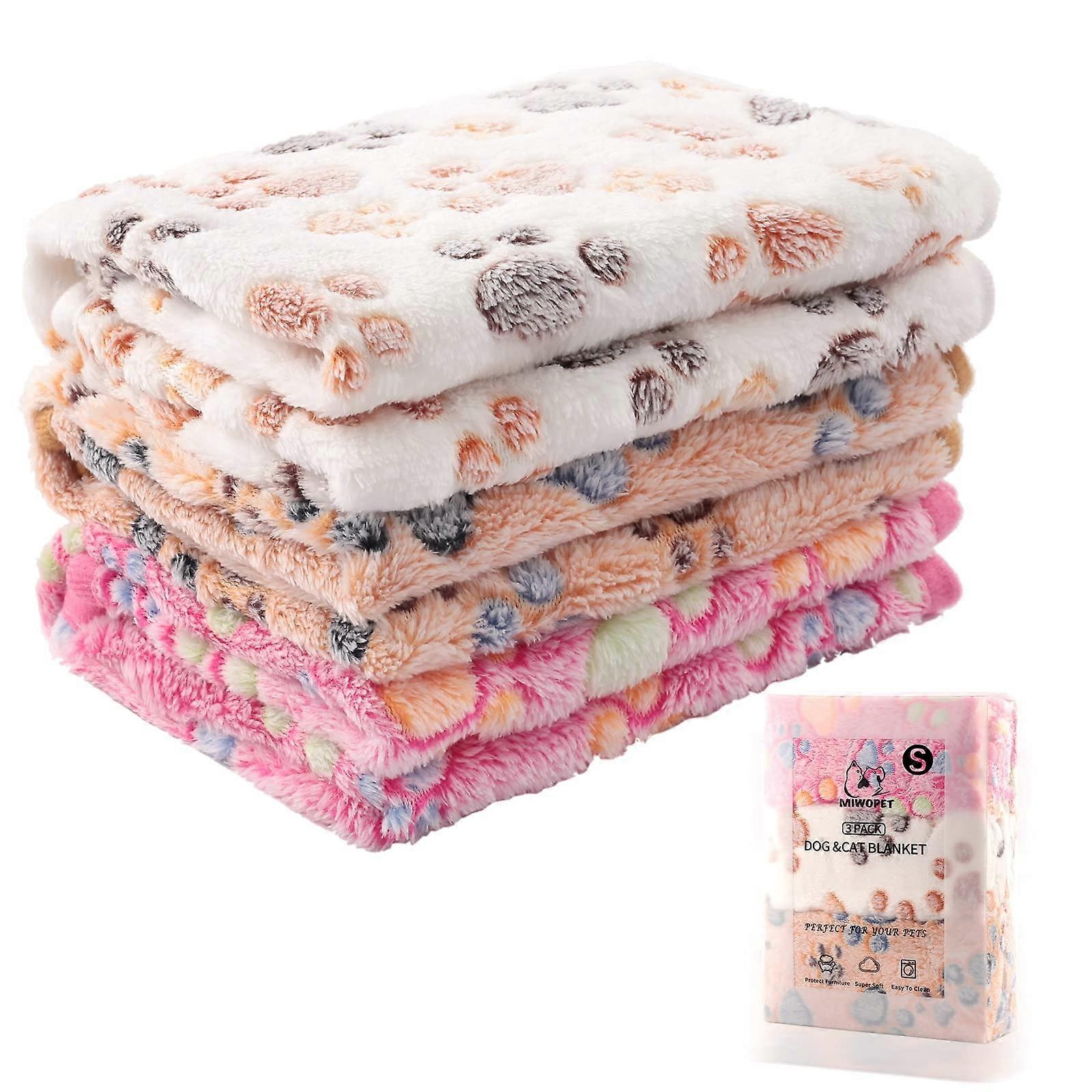Cat and Dog Blanket Set - 3 Packs of Soft Warm Fleece Flannel for Puppies, Small, Medium, and Large Pets