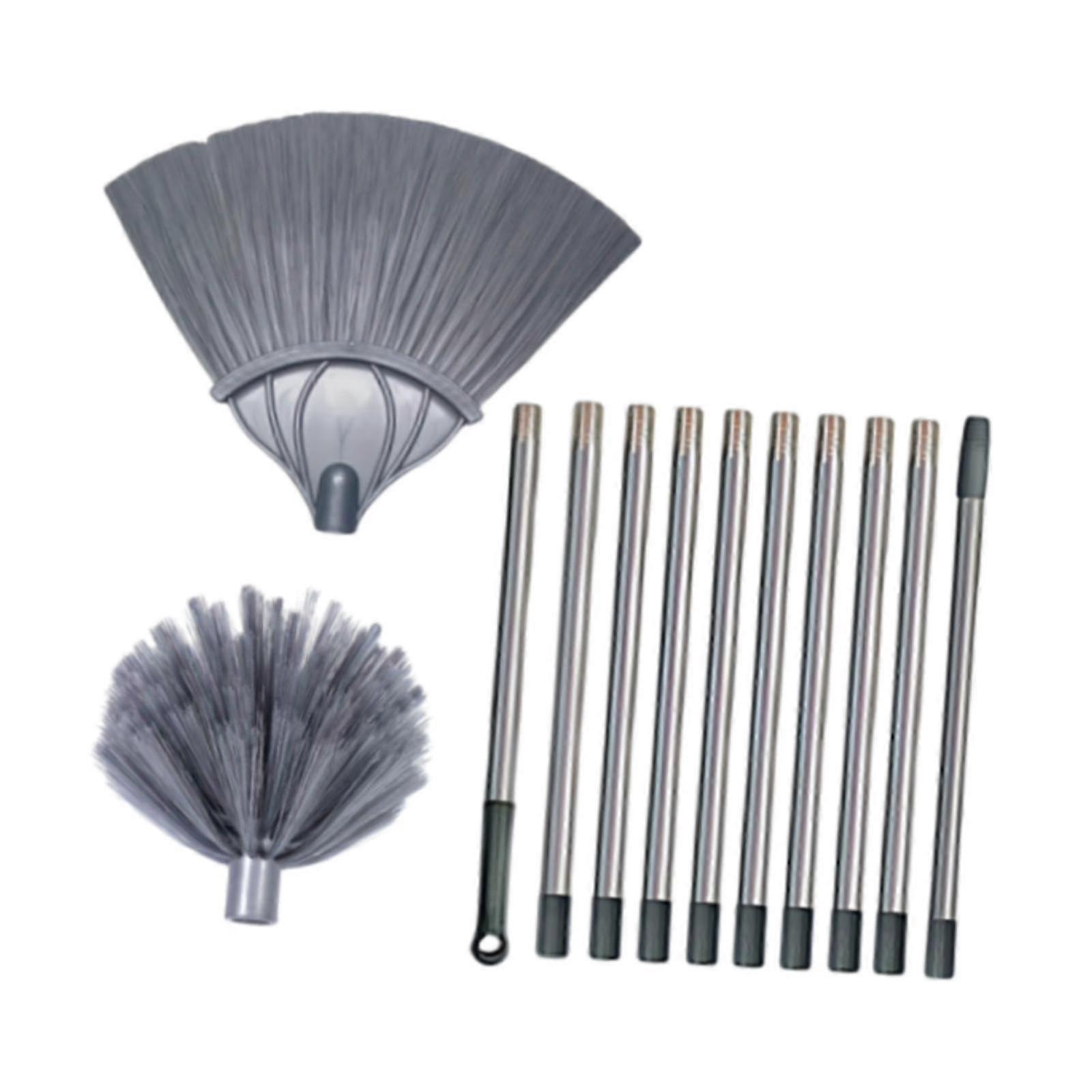 High Reach Cobweb Duster with Extension Pole for Ceiling Fan & Corner Cleaning, Medium Stiff Bristles