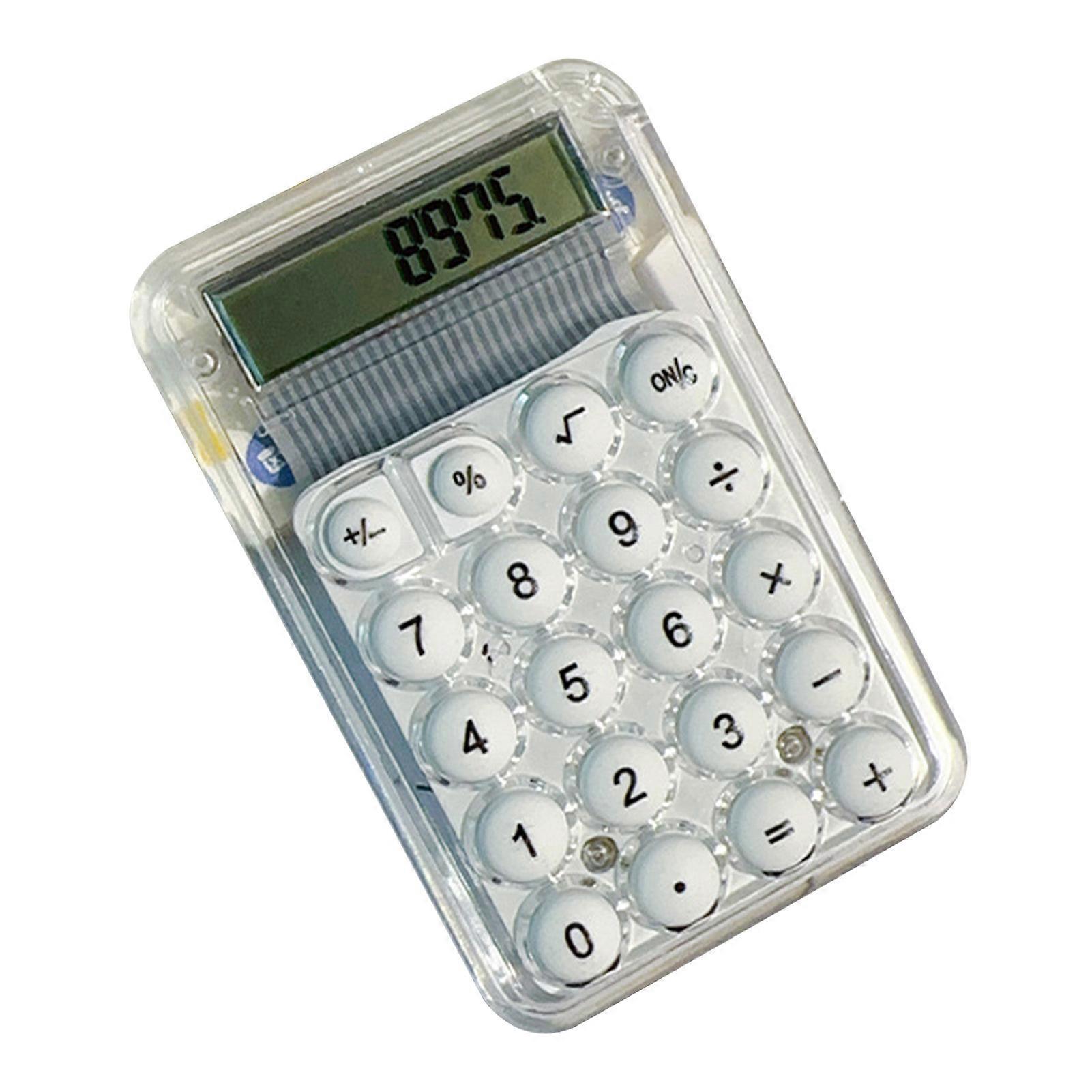 Cute Calculator Soft Big Button Digital Display Silent Portable 8 Digit Mini Calculator for Girls Boys Students White