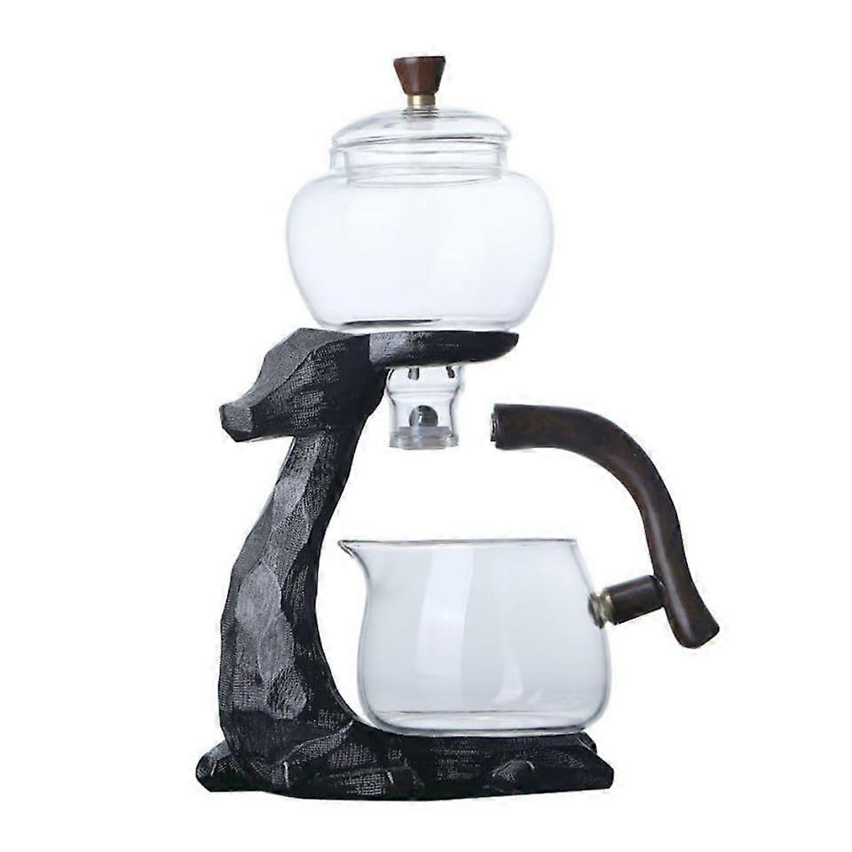 Heatresistant Kungfu Glass Tea Set with Heater Attract Water Diversion Rotating Cover Bowl Lazy SemiAutomatic Deer Glass Teapot (Black deer single)