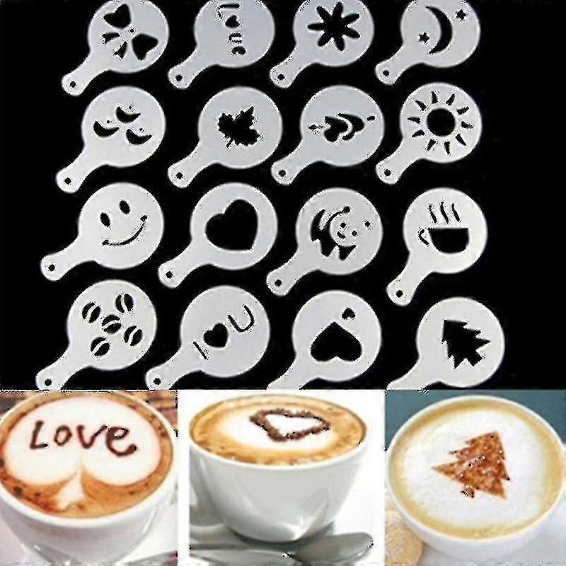 16pcs Coffee Latte Art Stencils Modelos de Acessórios de Café