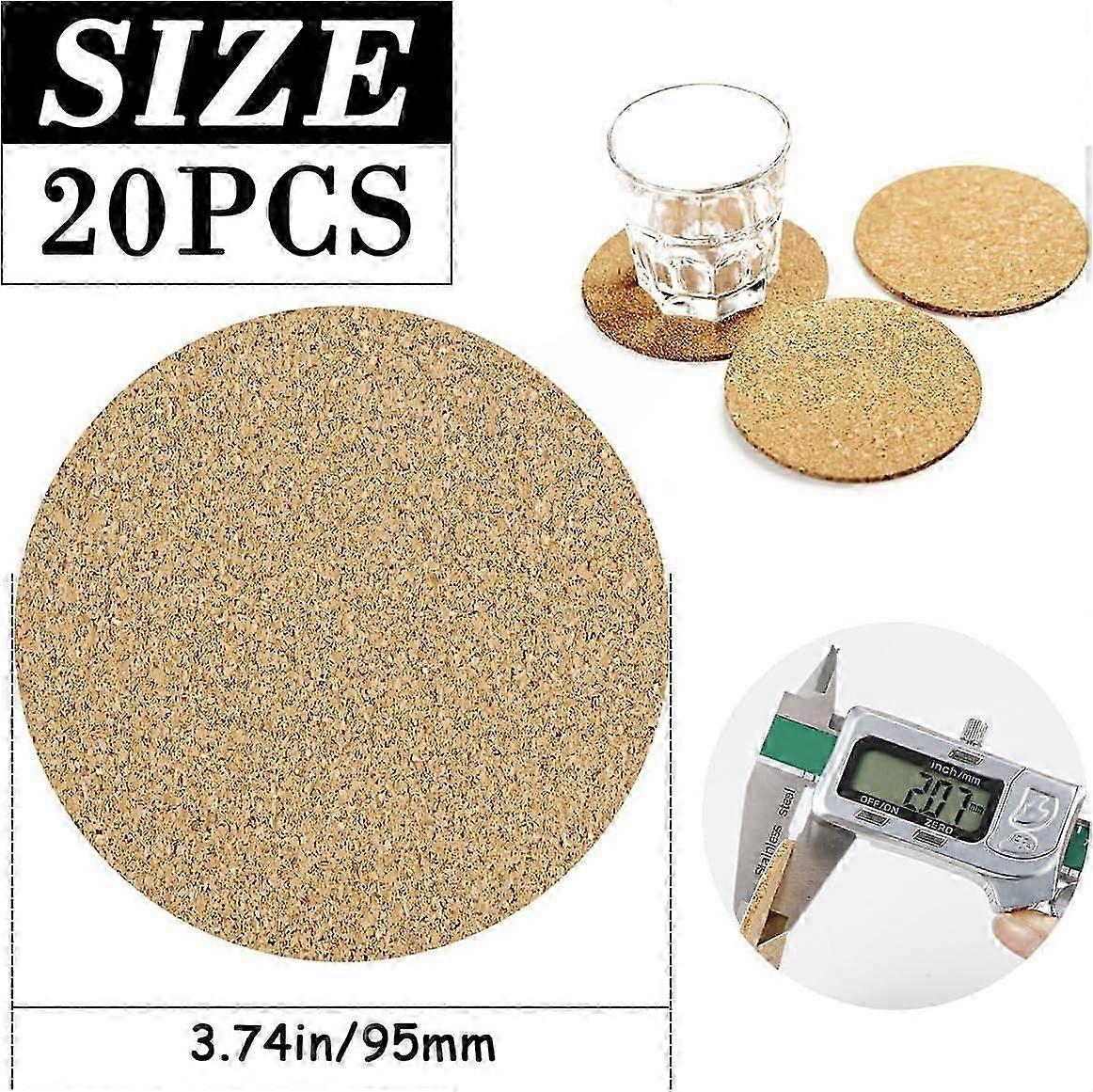 20 Pcs Self-Adhesive Cork Sheets, Round Cork Board, Cork Coaster with Strong