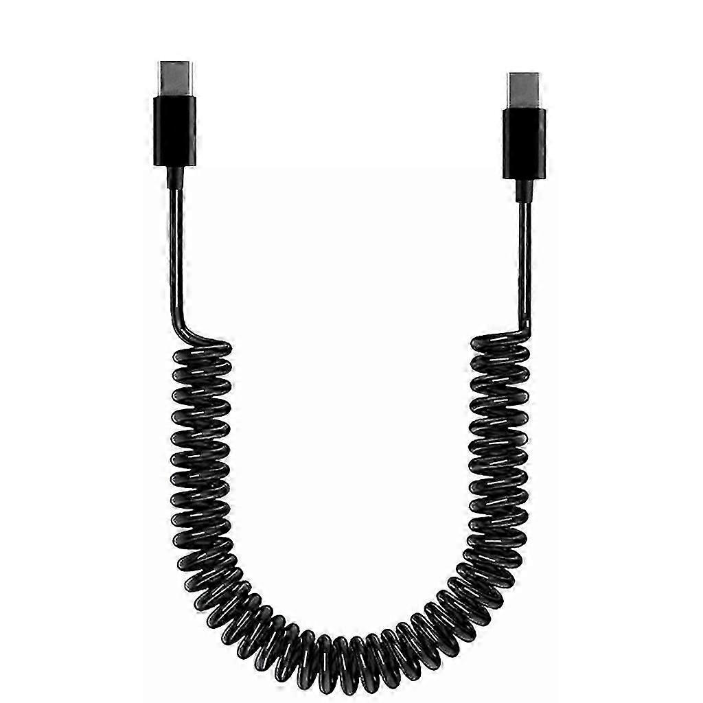 Coiled USB C to USB C Cable, Spring Type C Male to Type C Male Charging Cord for Fast Data Transfer and Power Delivery