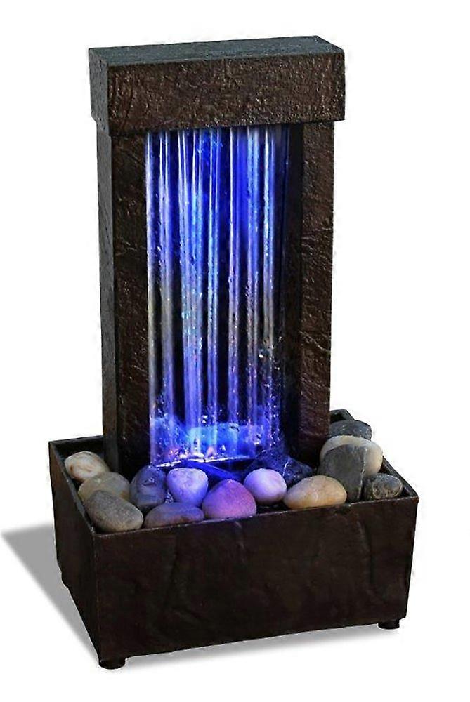 10' H Mirrored Waterfall Light Show Tabletop Water Fountain with Natural River Rocks and Color Changing LED Lights (with Adapter)