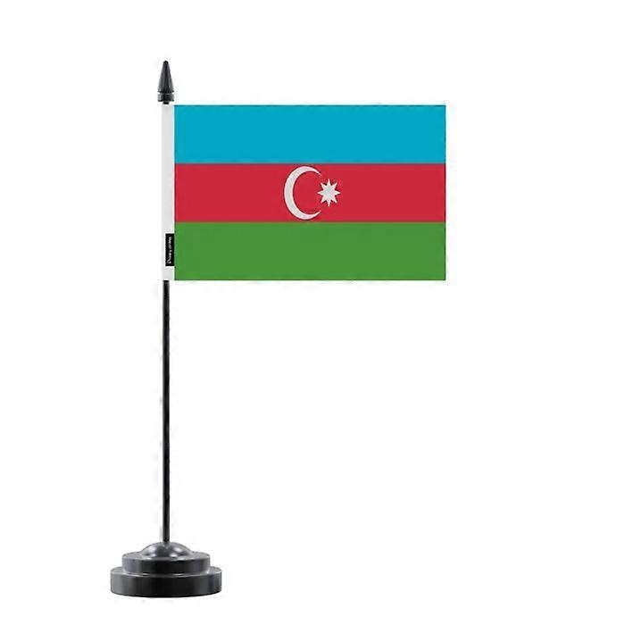 Azerbaijan Table Flag – 14 x 21 cm – Polyester – Black Plastic Base