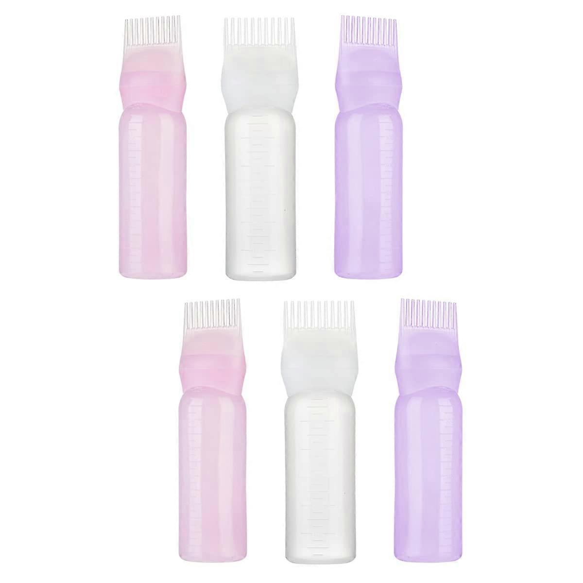 Hair Coloring Dye Bottle Comb Applicator Set - 2 Sets of 3 Plastic Hair Dye Bottles for Smooth Even Application