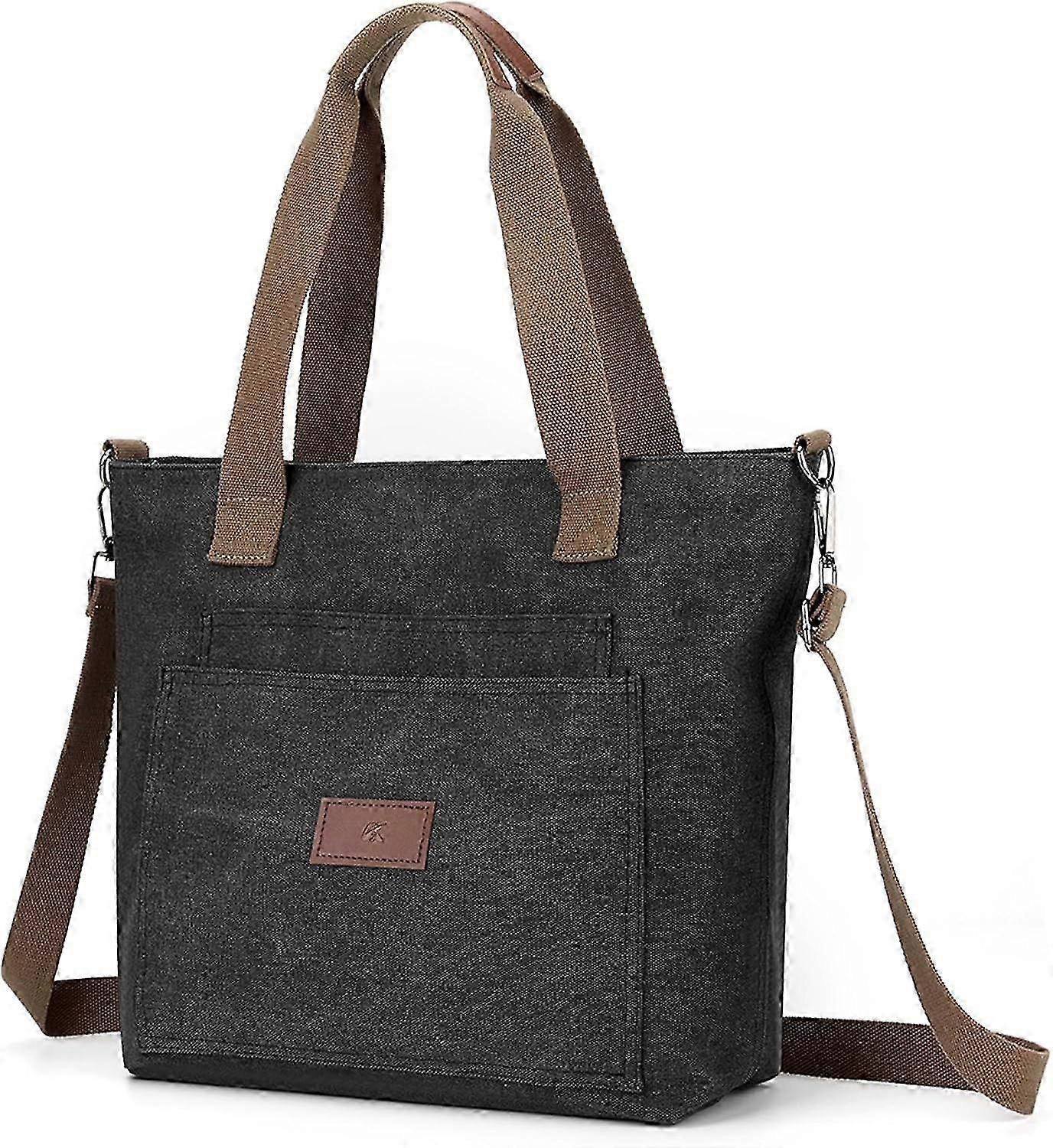 Canvas Tote Bag For Women A4 Handbag With Zipper Shoulder Bag For Shopping Travel Work