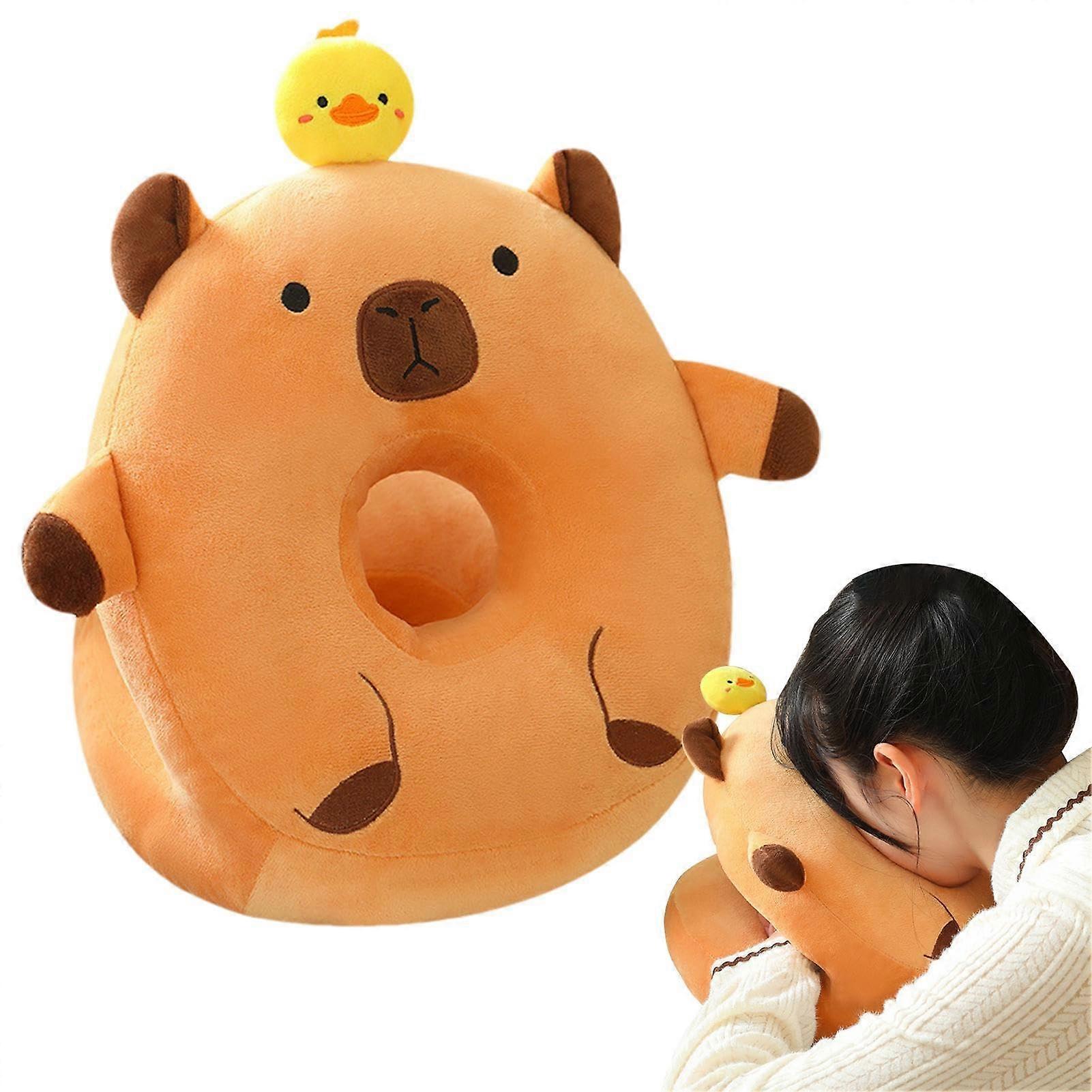 Nap Pillow for Desk with Breathable Face Support, Soft Plush Travel Capybara Strawberry Cushion