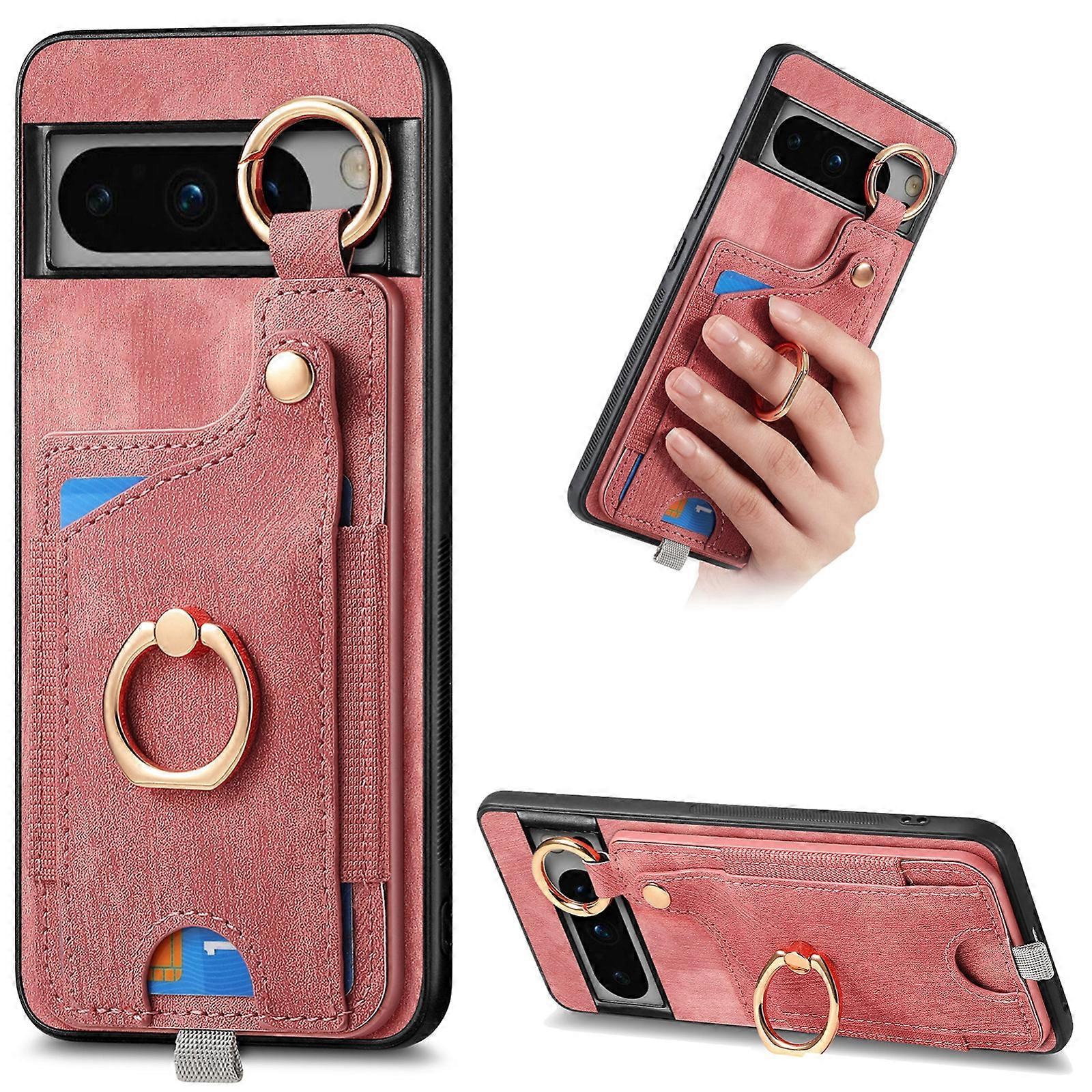 Retro Skin-feel Ring Card Bag Phone Case with Hang Loop