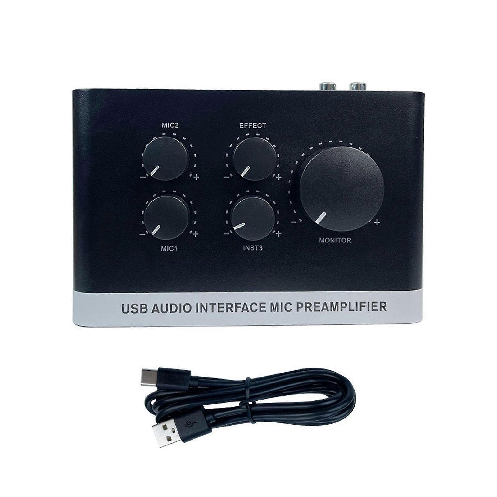 USB Sound Interface with 48V Phantom Power - Professional Mixer & Mic Preamplifier for PC