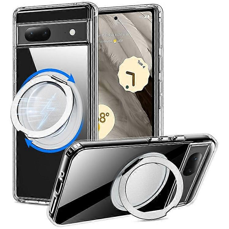 Compatible For Google Pixel 7 5G Magnetic Case Rotary Kickstand TPU PC Clear Phone Back Cover