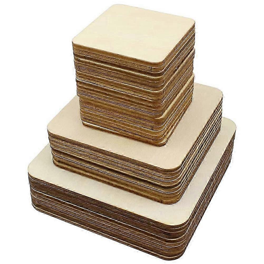 40 Pcs Unfinished Blank Wood Square,3 Different Size Wood Square Slices Cutouts for DIY Arts Craft