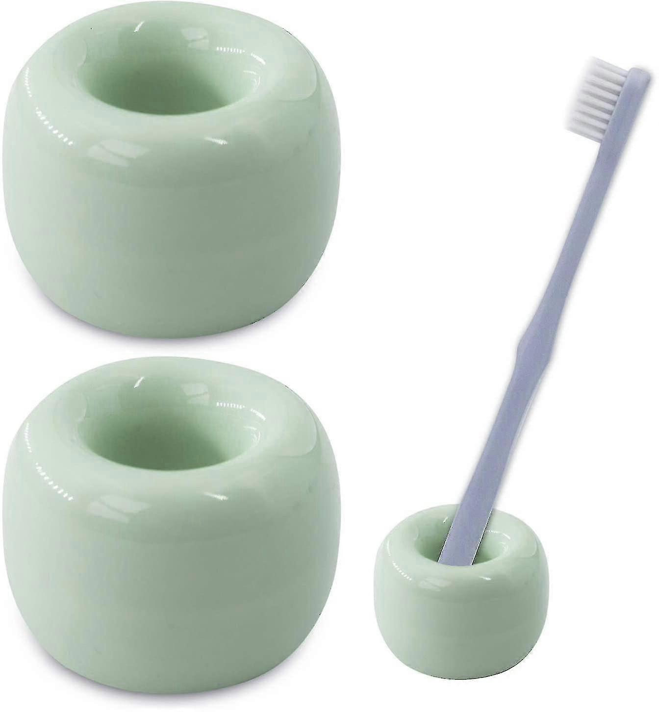 2個のセラミック歯ブラシホルダー - 明るい緑のバスルームオーガナイザー