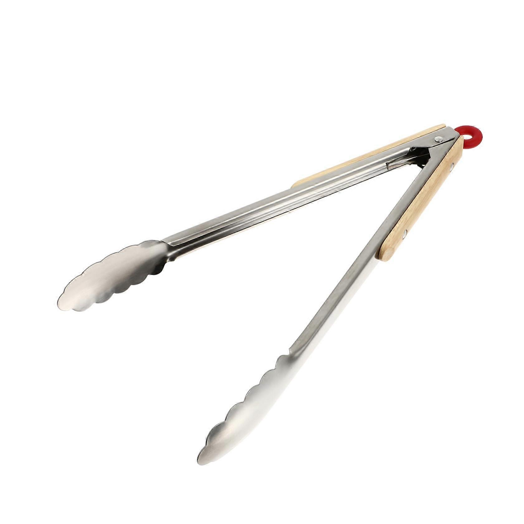 1 x Wooden BBQ Clip Bread Tongs with Long Handle for Grill and and Heat Resistant for Meat and Khaki