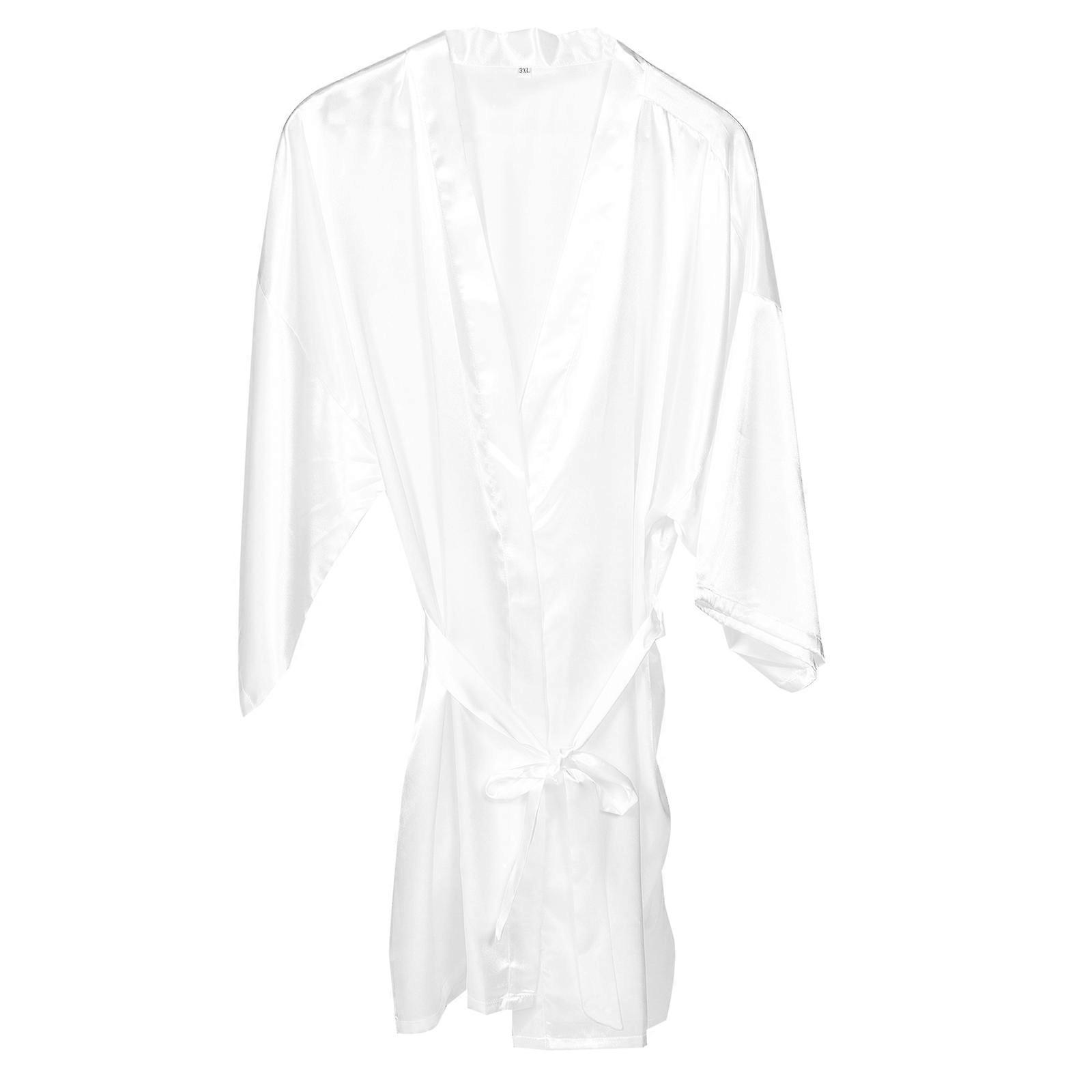 Short Robe Women Sleepwear Artificial Silk White Color Bridal Party Lounging 1Set