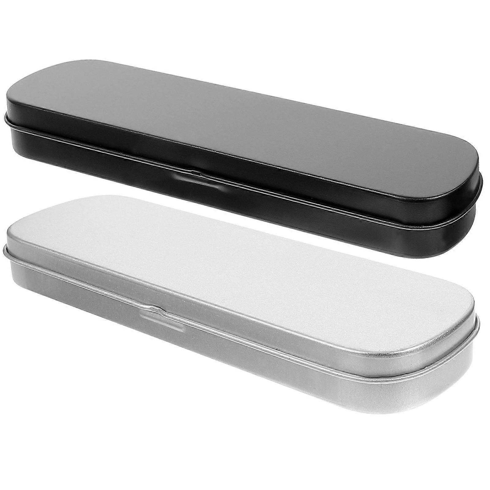 Small Storage Box Pen Case Metal Office Supplies Travel Rectangular 2Pcs