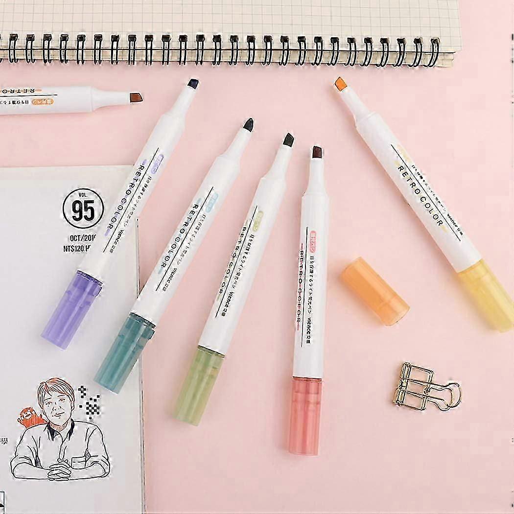 Highlighter 6 colors highlighter marking pen with chisel tip fast drying extra long marking performance (Morandi) 12.5 cm