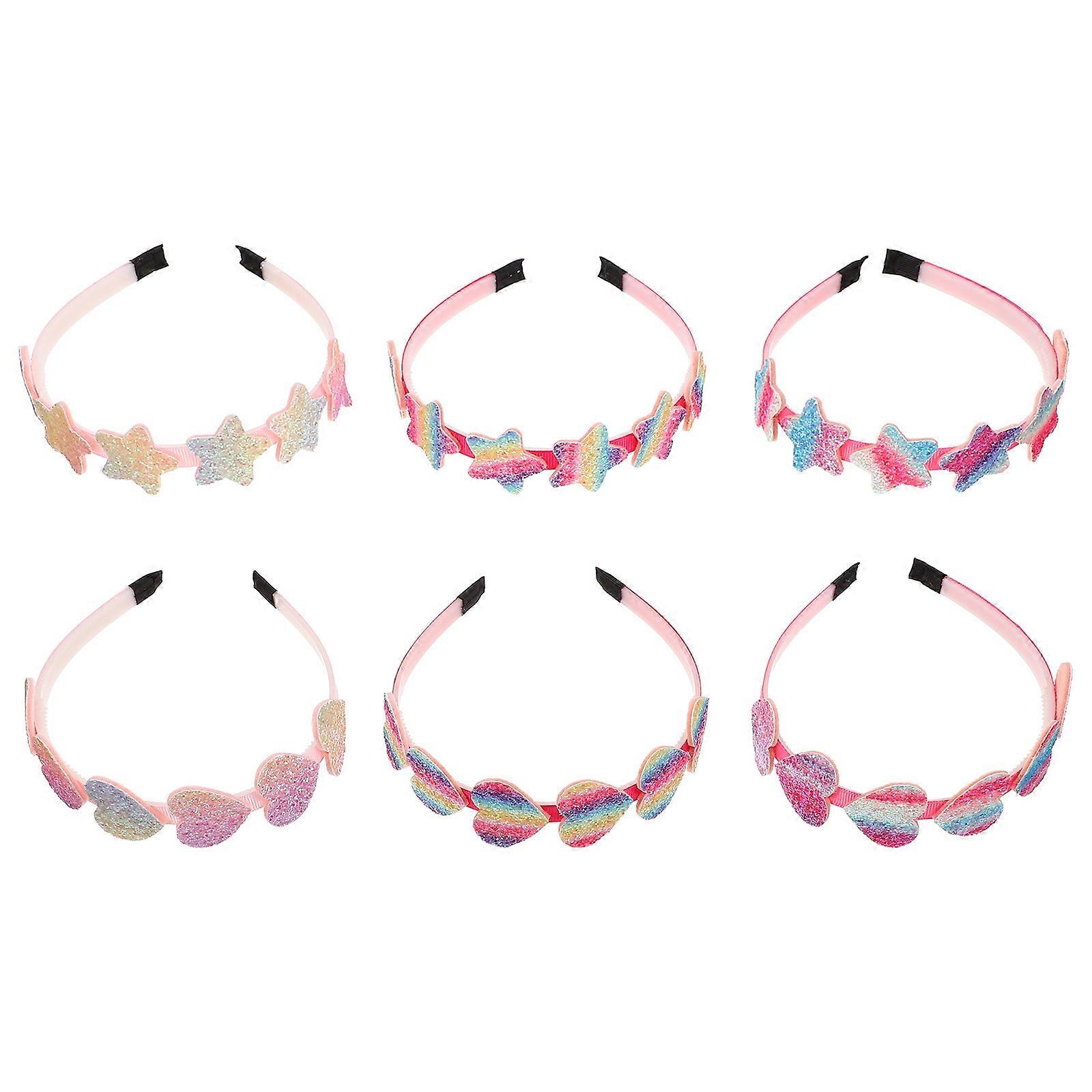Heart & Star Sequin Glitter Hairbands Set Lightweight Rainbow Gradient Design Party Accessories Durable Colorful Headbands