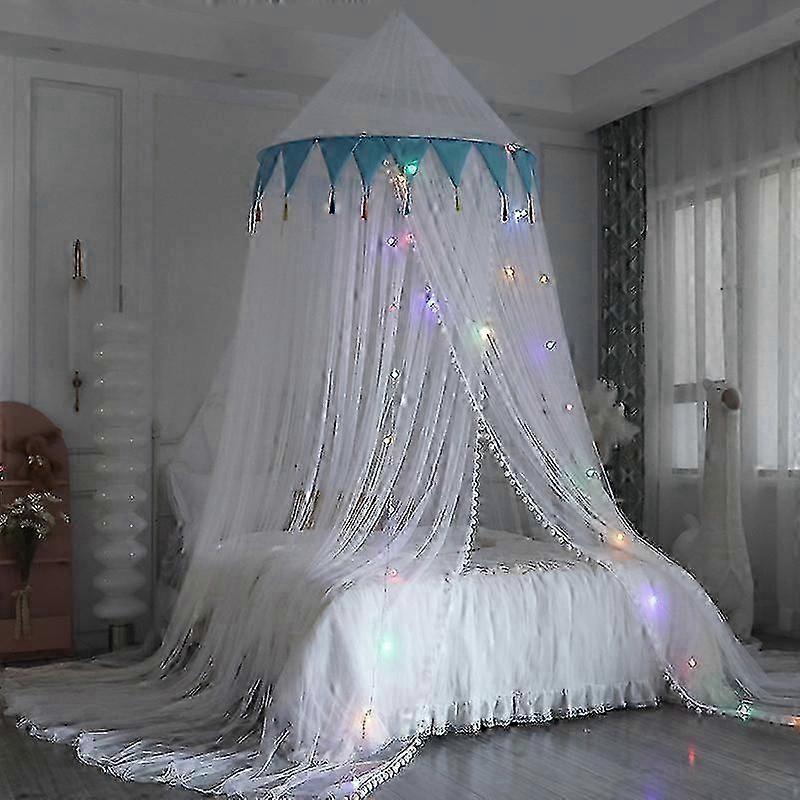 Bed Canopy with Lights for Girls-1.5m bed-blue