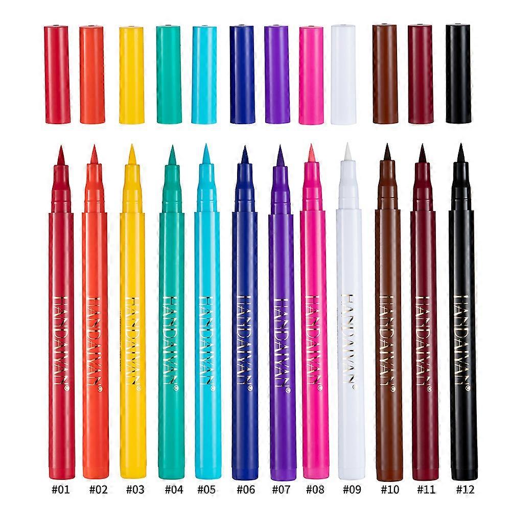 12-color matte eyeliner, quick-drying and not easy to smudge liquid eyeliner pen, 12-pack eyeliner