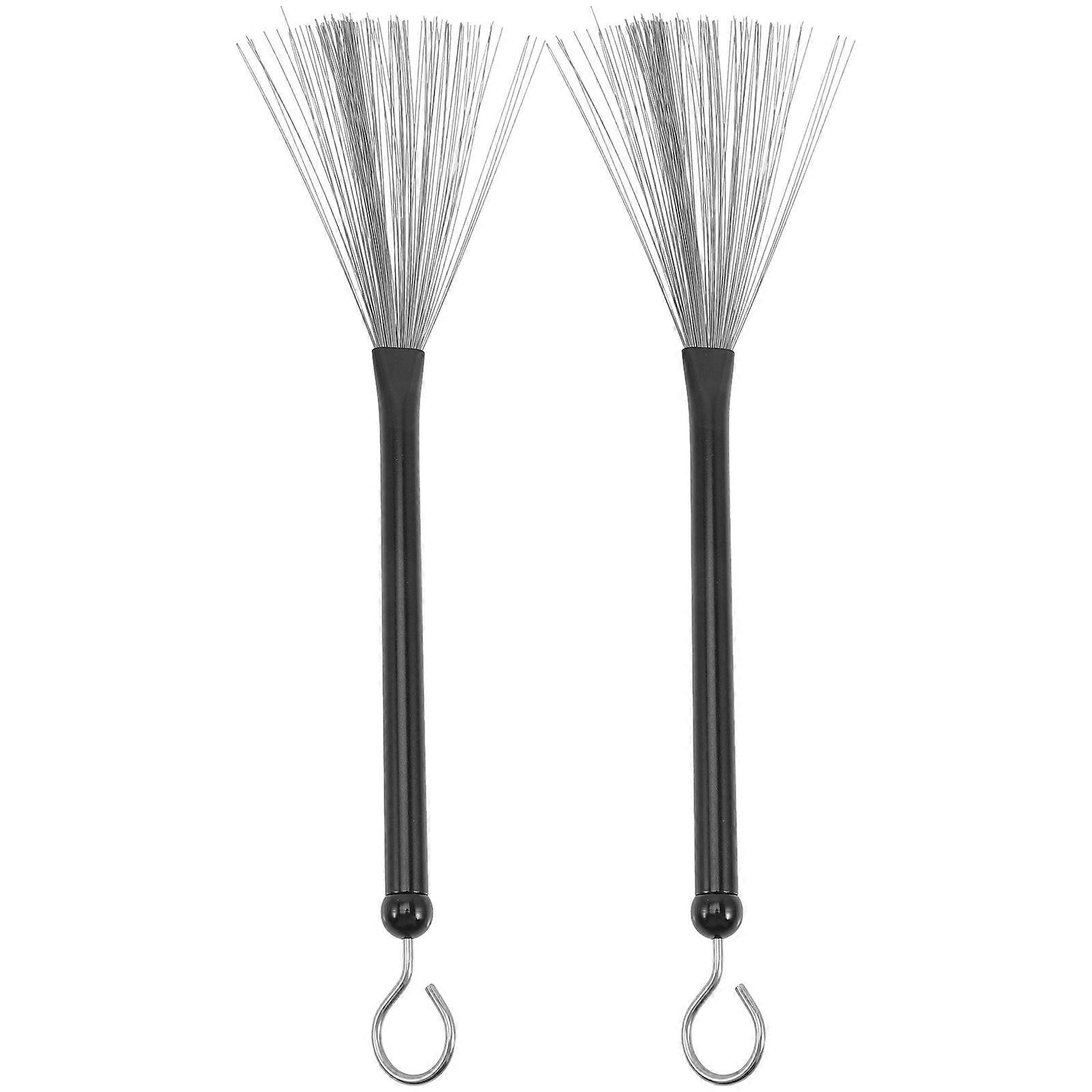 Wire Brushes Hand Operated Tools Drum Set Brushes Cylindrical Handle Steel Wire Drum Brush For Practicing Crisp and Soft Tones 35.5x1.6cm 2Pcs