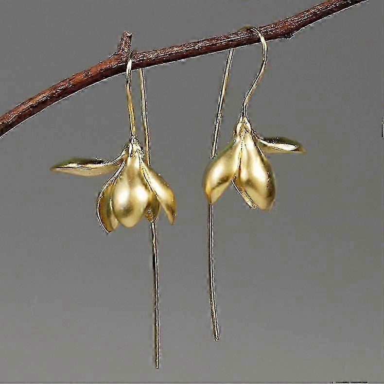 Suitable for Magnolia Flower Design Drop Earrings - Elegant Natural Style