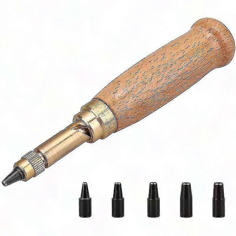 Automatic Hole Punch Tool Set, Leather Dosing Tool with 5 Replaceable Heads, Leather DIY Hand Tools for Leather Paper Sewing PVC Banner