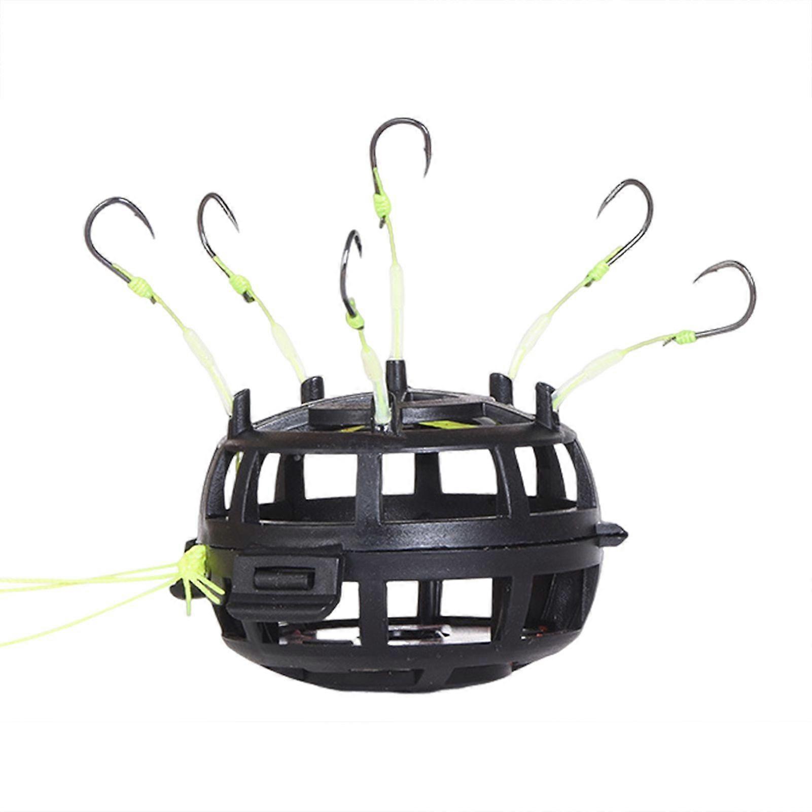 360 Degree Floating Bait Cage Fishing Hook 6 Hooks Carbon Steel Carp Feeder Rig for Freshwater Saltwater Fishing