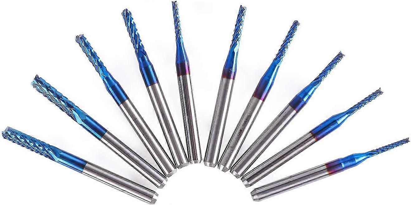 SainSmart 10Pcs Nano Blue Coat CNC Router Bit, 1.5-3.175mm, 1/8 Shank ZeGoods