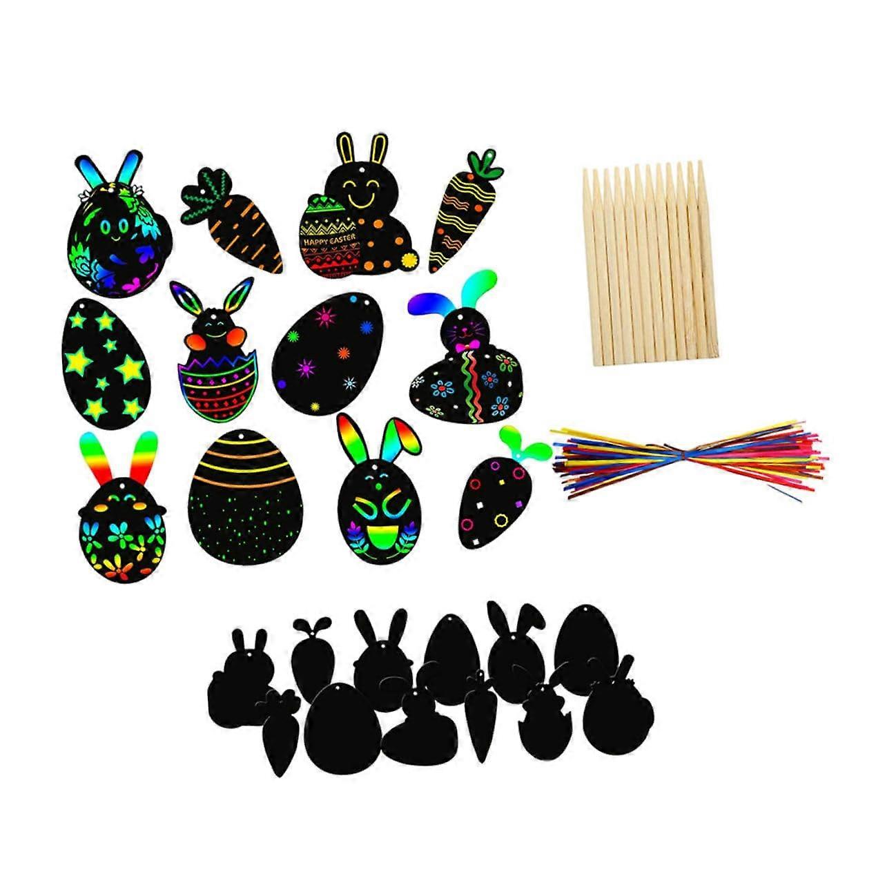 Scratch Cards 1 Set Easter DIY Rainbow Scratch Paper Easter Decoration Gift Set Kids Toy