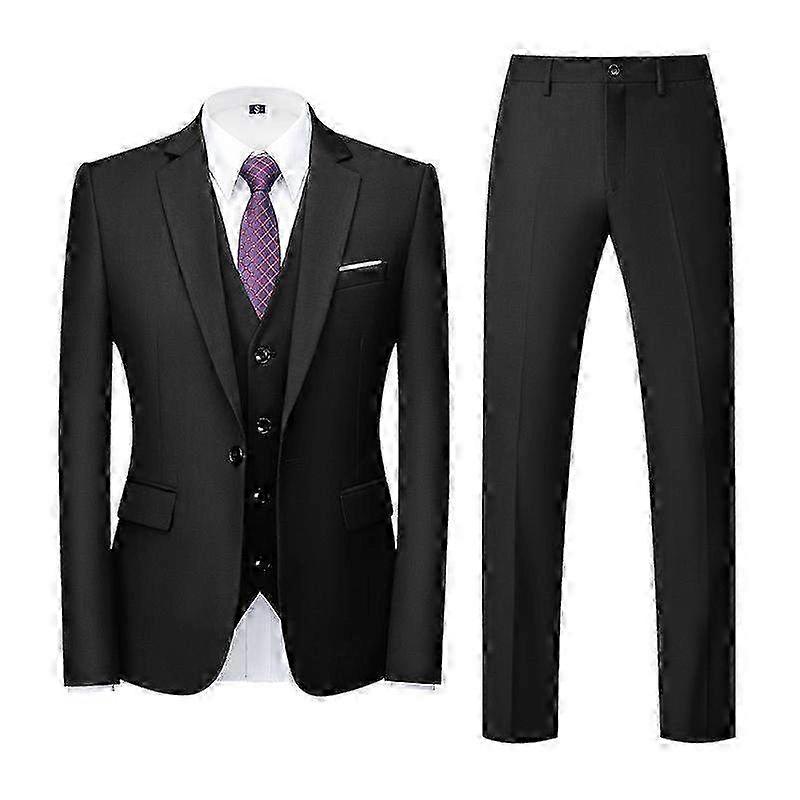 Men's Slim Fit 3 Piece Business Suit Set with 1 Button Jacket for Formal Occasions