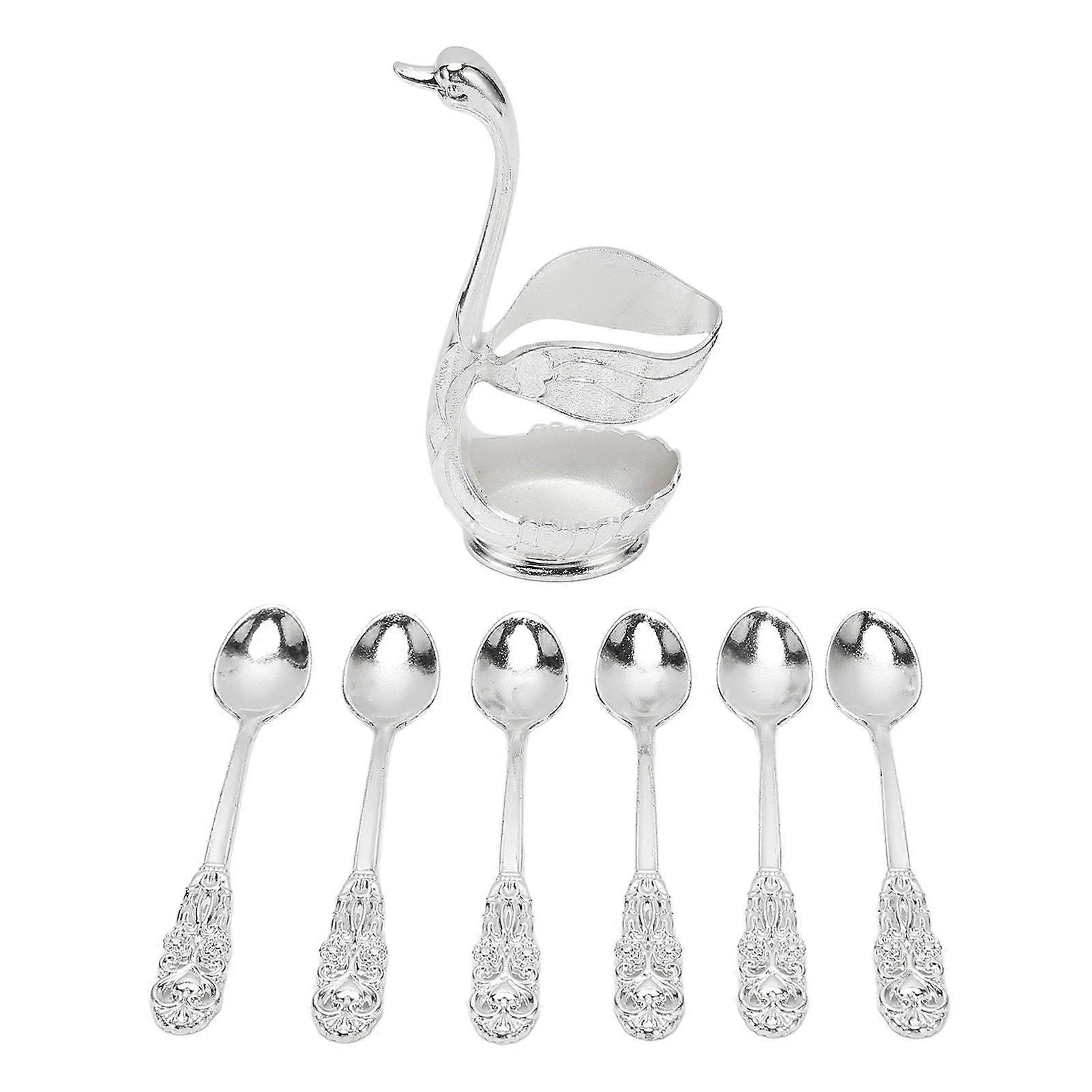 2025 Senaste Modell 6st Kaffe Dessert Sked Set Metall Swan Bashållare