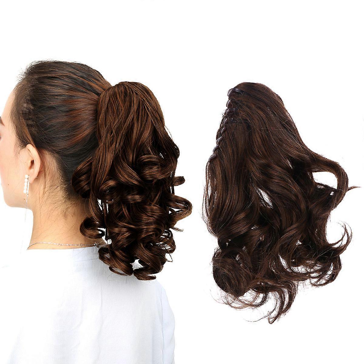 Clip Curly Ponytail Extension High Temperature Fiber Hairpiece for Party Fancy Dress Light Brown 1Pack