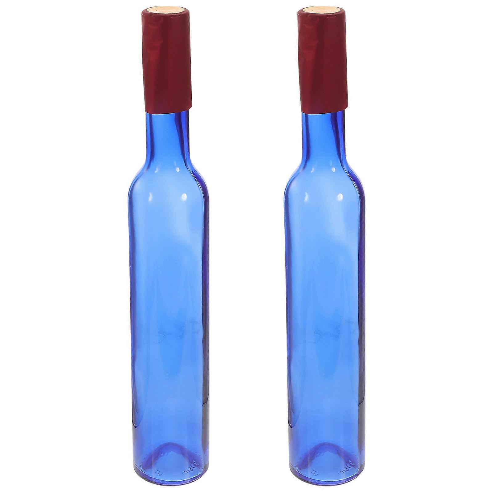 Blue Glass Wine Bottles Set of 2 Reusable Storage Bottles for Wine Juice Milk or DIY Decorative Flower Vases for Home and Party Use