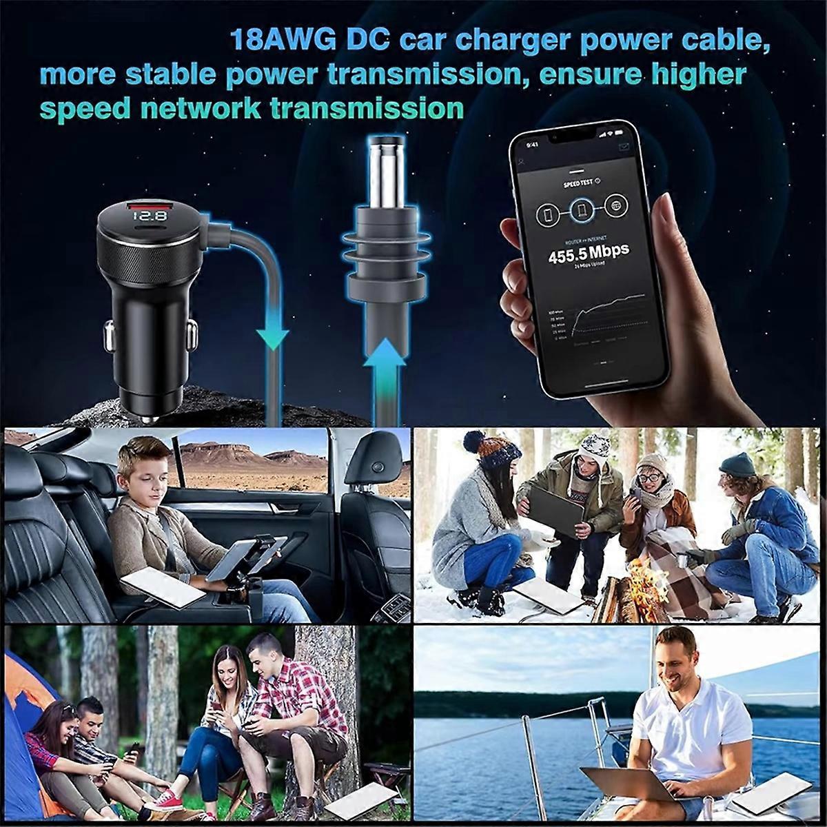 لكابل الطاقة الصغير 12V-24V محول ولاعة السجائر إلى كابل طاقة التيار المستمر مع منفذ من النوع C ومقياس الفولتميتر 16.4 قدم