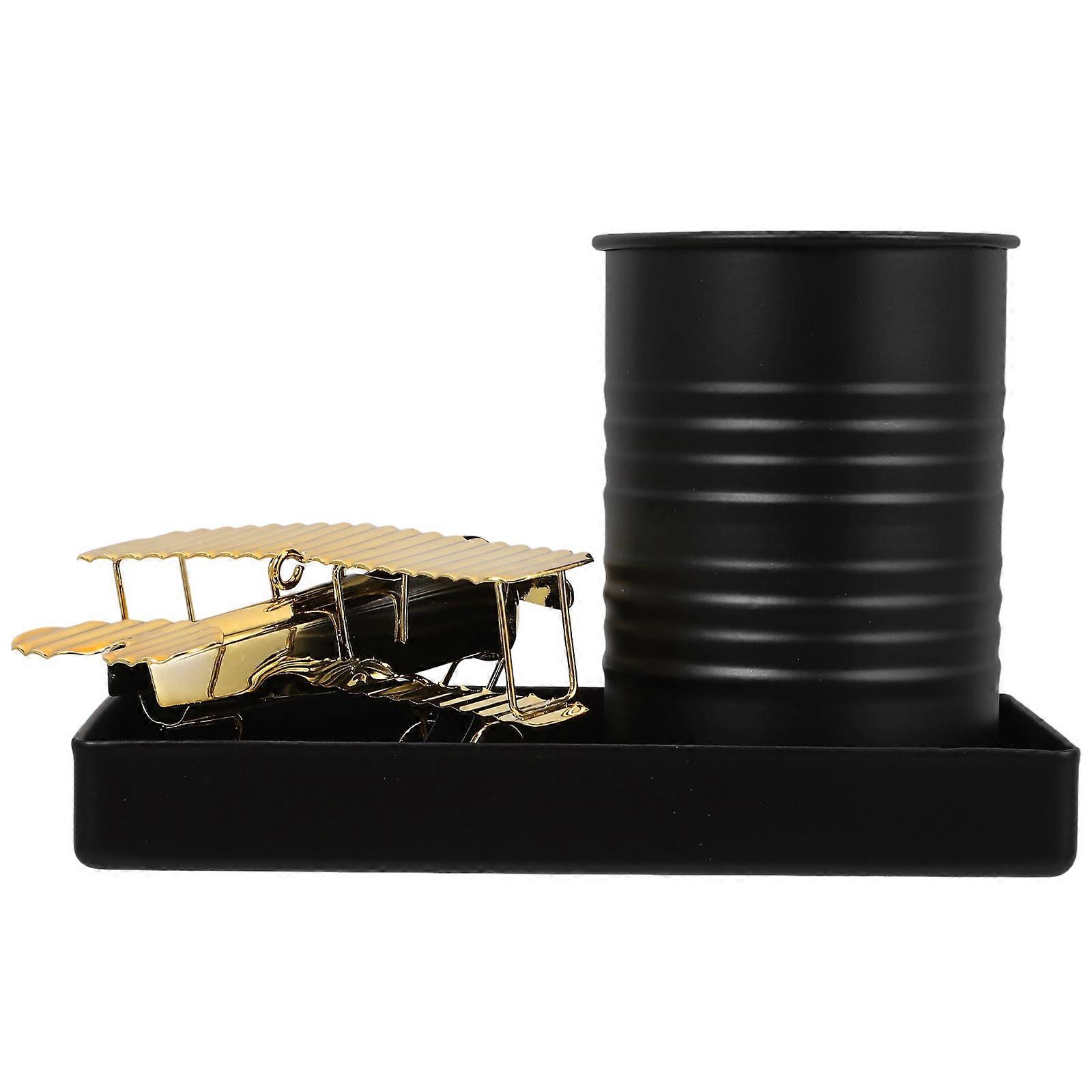 Pen Organizer For Desk Creative Metal Airplane Model Pen Holder Retro Desktop Organizer 14.50X9.00X7.50CM Golden 1Pack