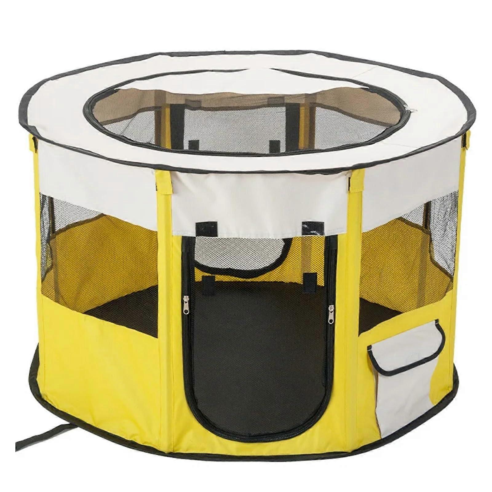 Pet tent cat/dog tent, foldable, portable, octagonal pet cage, kennel accessories (Yellow, S)