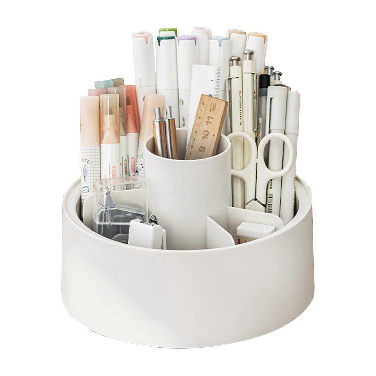 Rotating Desk Organiser 360-Degree Rotation Office Organiser With 6 Sorting Compartments White Pen Holder Large Capacity