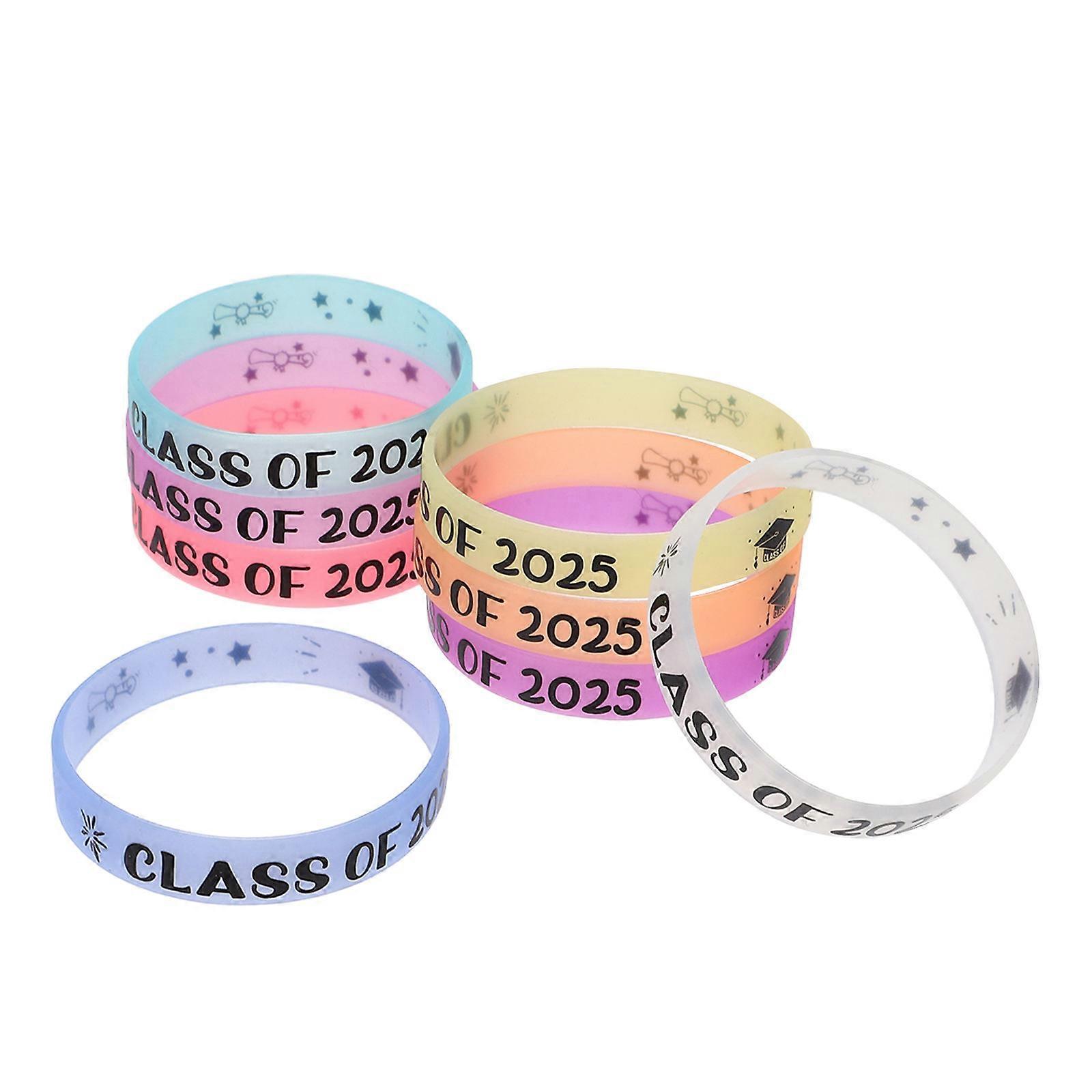 Glow in the Dark Silicone Wristbands Pack of 8 Graduation Party Supplies Keepsake Bracelets for Students & Teachers Celebrating Events