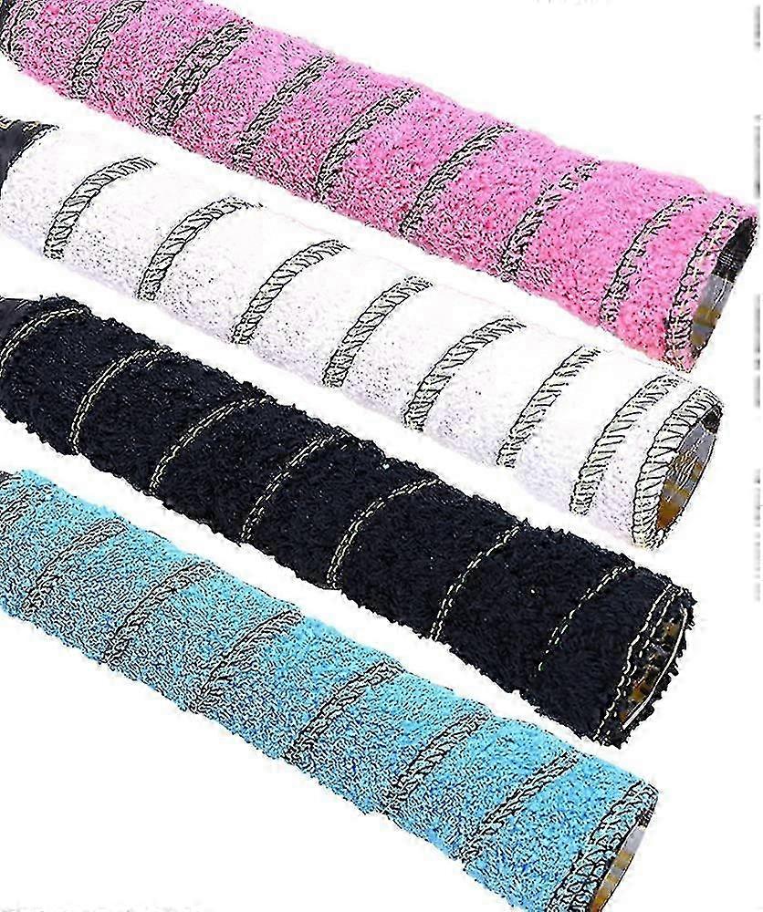4ピースタオルラケットオーバーグリップ、超吸収性コットン、テニス/バドミントン/ラケットボール用滑り止めスウェットグリップ