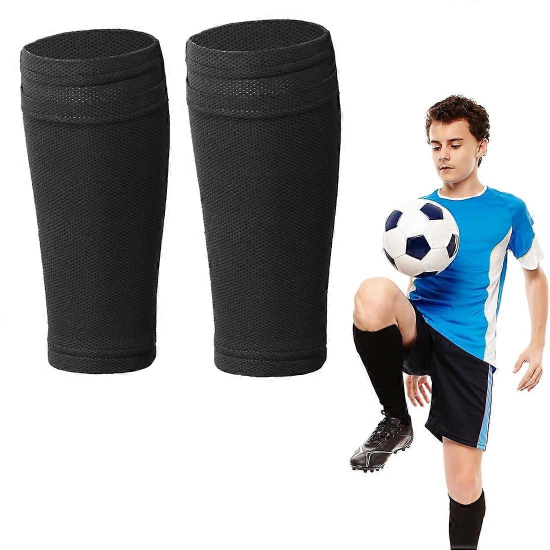 football shin guard socks, antislip sleeves for children adults, breathable (black)