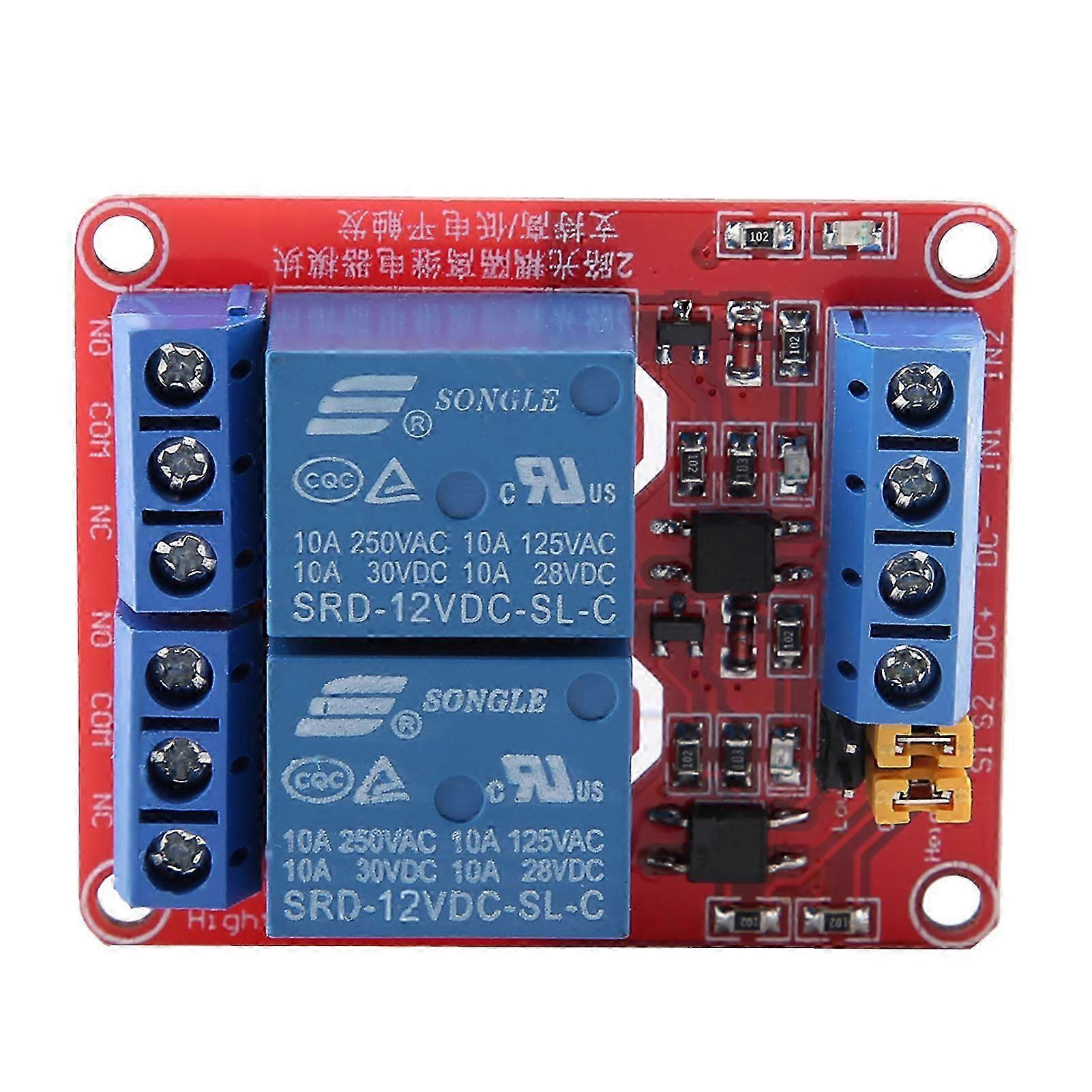 2-Channel 12V Relay Module with Optocoupler Isolation - High/Low Level Trigger