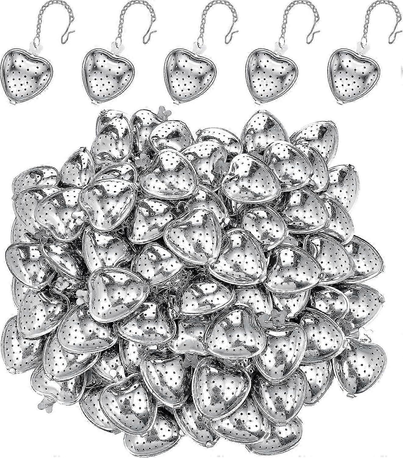 30 Pcs Tea Strainer Stainless Steel Tea Ball Infuser Loose Leaf Tea Steeper Tea Interval Diffuser Heart Shape Mesh Tea Filters with Extended Chain Hoo