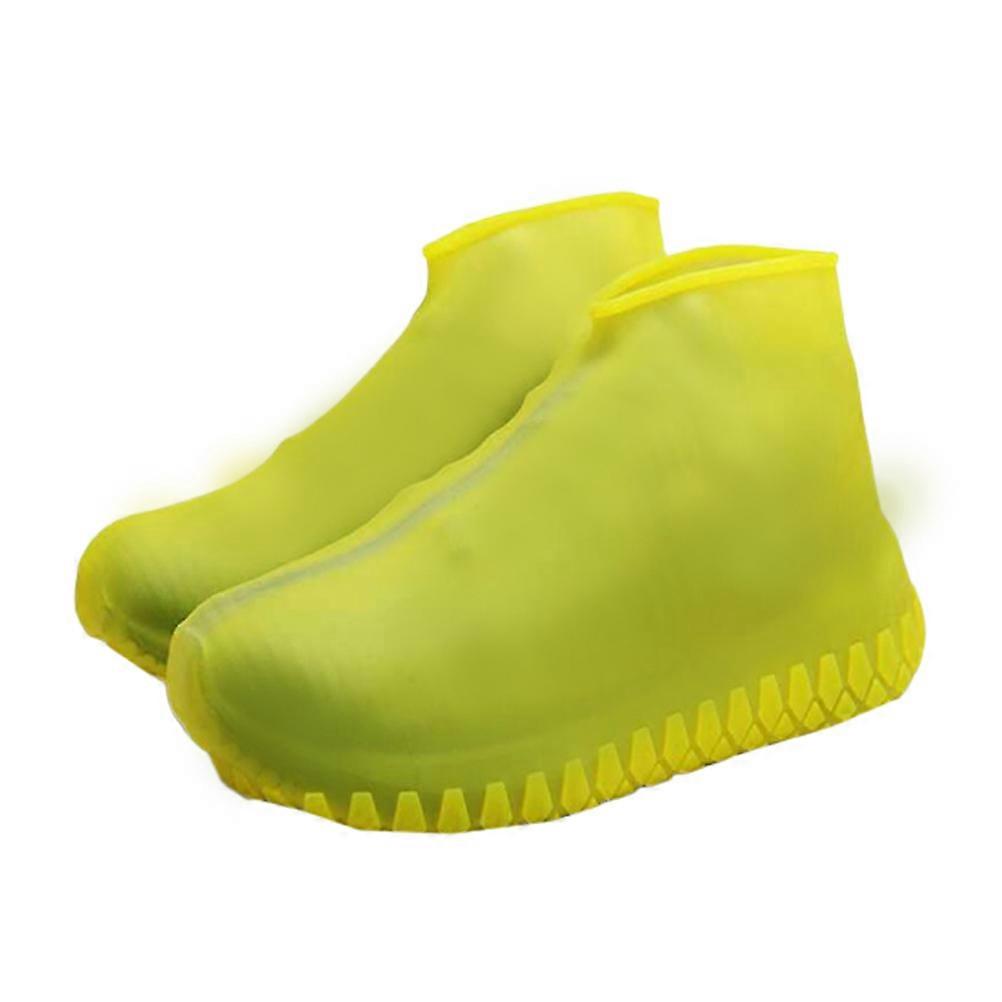 Yellow Waterproof PVC Shoe Covers for Protection Against Rain and Mud with AntiSlip Sole Size L