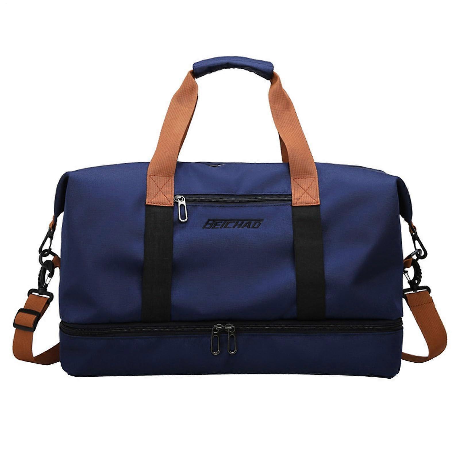 Weekender Bags With Luggage Sleeve And Shoe Compartment, Lightweight Carry-On Duffel, Large Capacity, Dark Blue