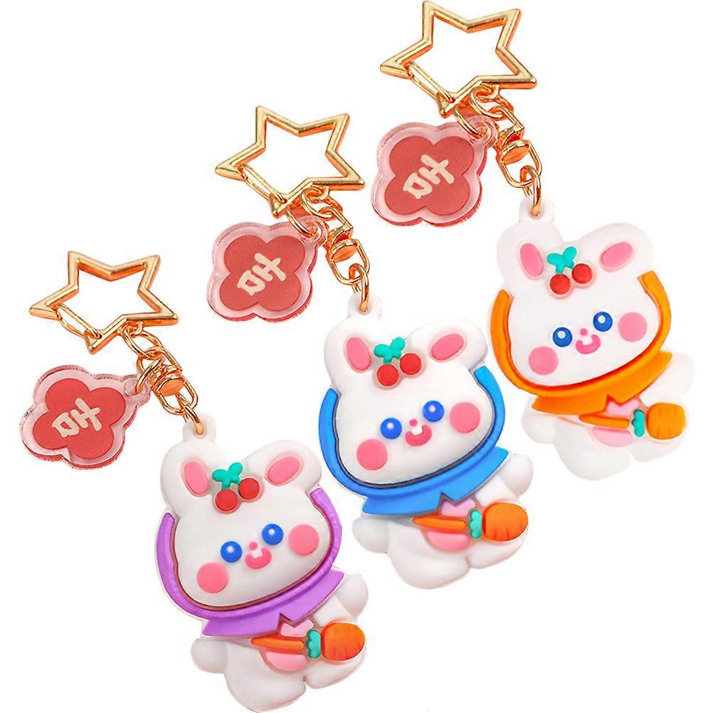 Stylish Cartoon Keychain Rabbit Shape Decorative Key Pendant For Children 3Pcs