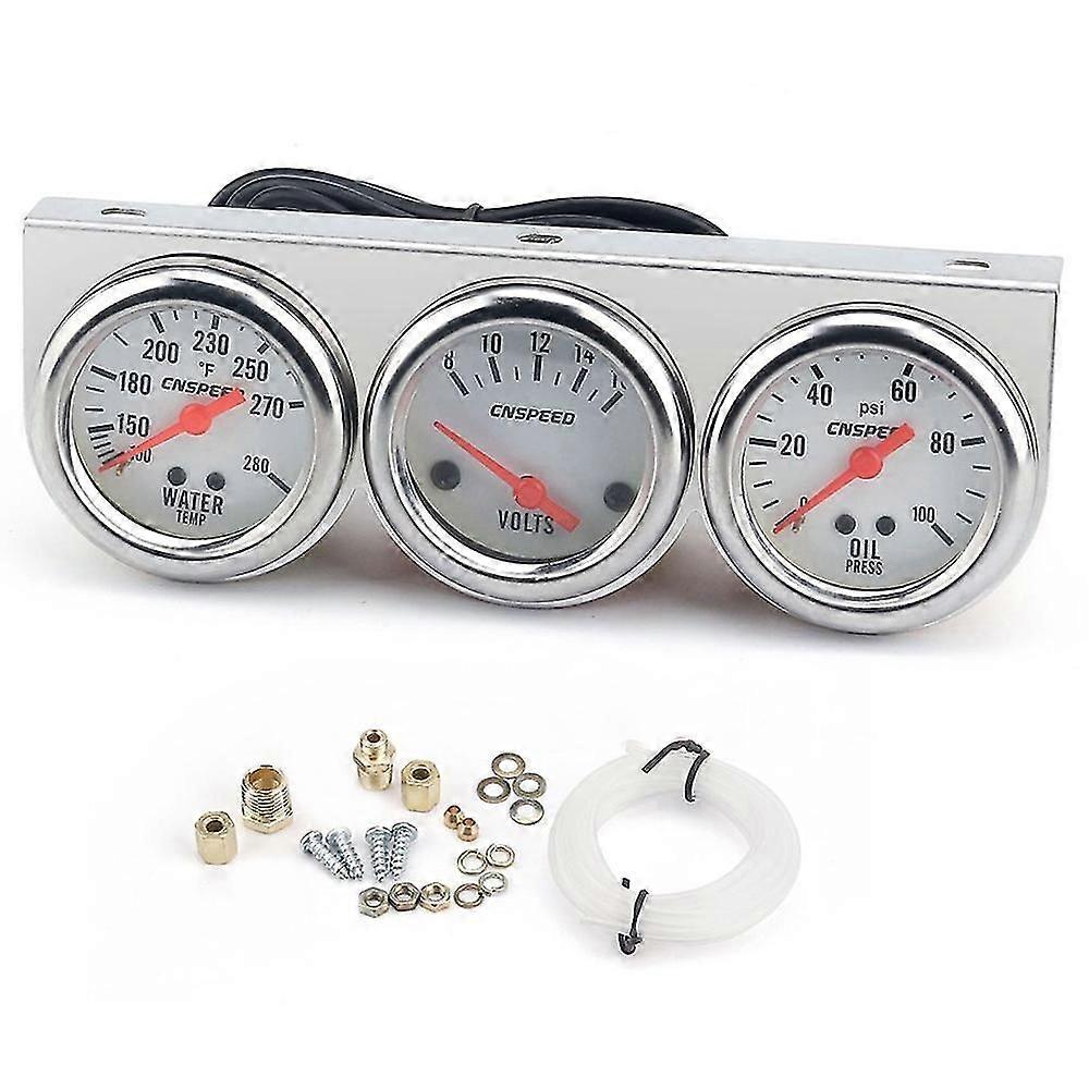 Universal Car 2'' 52mm Χρωμιωμένο Volt Water Temp Gauge Lab Πίεσης Λαδιού Τριπλό Σετ Μετρητών 3